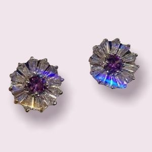 NEW 💜 Purple 💜 CZ Daisy Stud Earrings, 2.96 Ct.